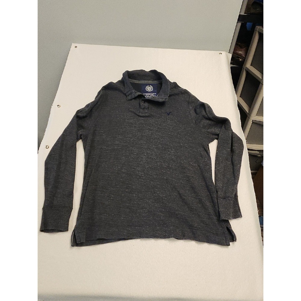 American Eagle High Neck Long Sleeve Mens XXL Gray Cotton 3 Button Neck